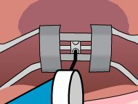 Animation of step 3: pushing the key toward the back of the mouth until the new hole appears